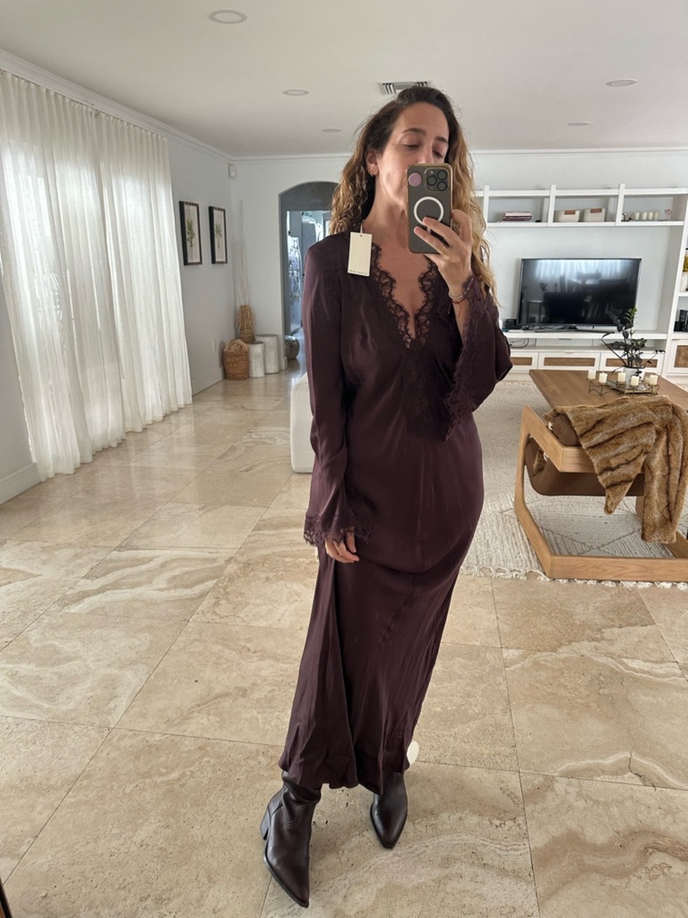 Shona Joy Plum Lace-Trim Maxi Dress